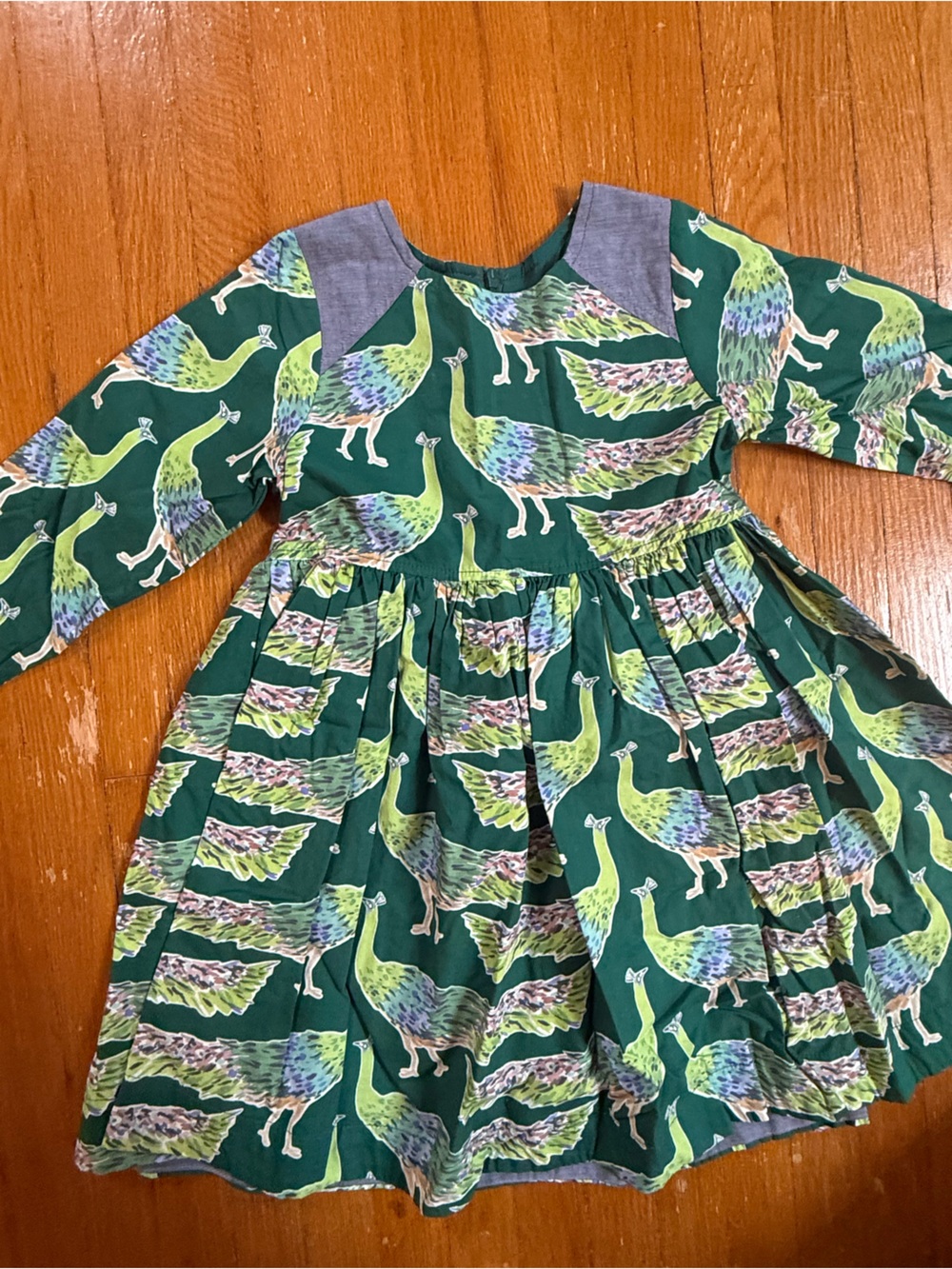 Pink Chicken Green Peacock Print One-Piece Dress